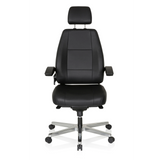 Silla giratoria XXL 24 HOURS negra de cuero con reposacabezas y base de cinco ruedas de hjh OFFICE – vista de 360° (vista frontal 0°)