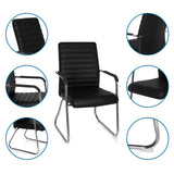 Silla de confidente STEEL V en color negro con estructura de patín, reposabrazos y tapizado acolchado de hjh OFFICE