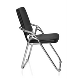 silla plegable ESTO negra con tapicería de cuero sintético y estructura de cromo de hjh OFFICE – vista de 360° (vista lateral 80°)