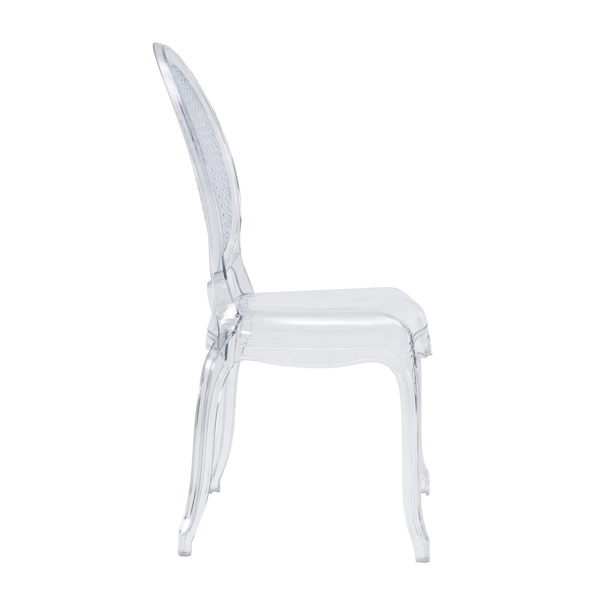 Vista de perfil de la silla de cuatro patas transparente CRISTALIO de hjh LIVING