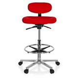 Silla de mostrador WORK MF roja con reposapiés y base de cinco ruedas de hjh OFFICE – vista de 360° (vista frontal 0°)