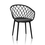 Silla nórdica BEGIO B negra con respaldo de rejilla y cuatro patas de hjh OFFICE – vista de 360° (vista frontal 15°)
