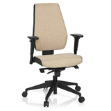 Silla de oficina profesional PRO-TEC 500 beige con reposabrazos y base negra de cinco ruedas de hjh OFFICE – vista de 360° (vista frontal 20°)