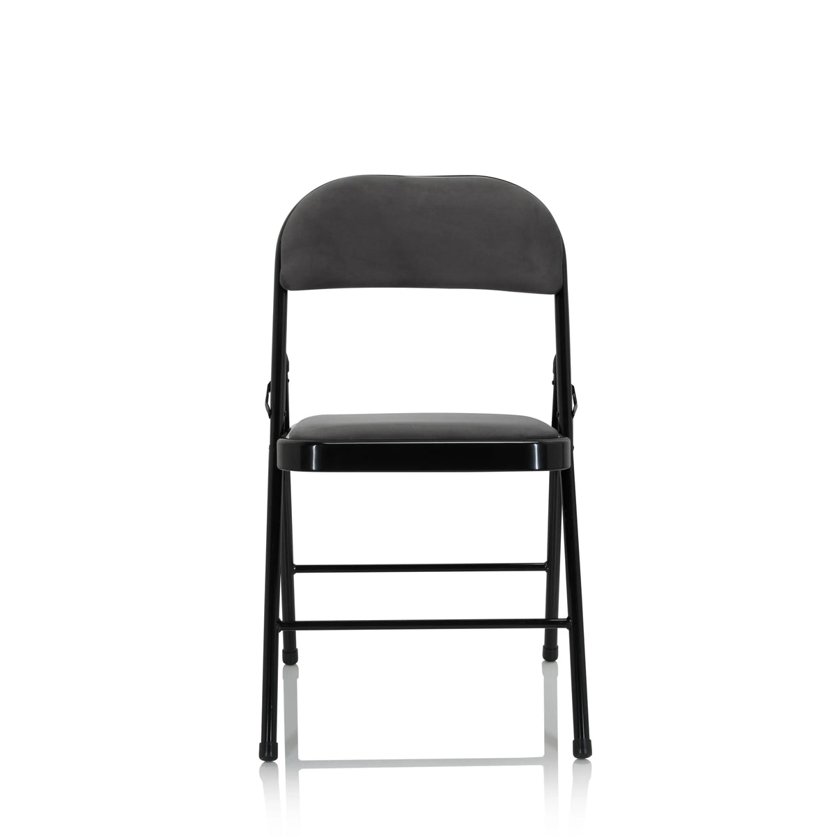 Silla plegable TUDELA I en color gris oscuro con funda de terciopelo y estructura negra de hjh OFFICE – vista de 360° (vista frontal 0°)