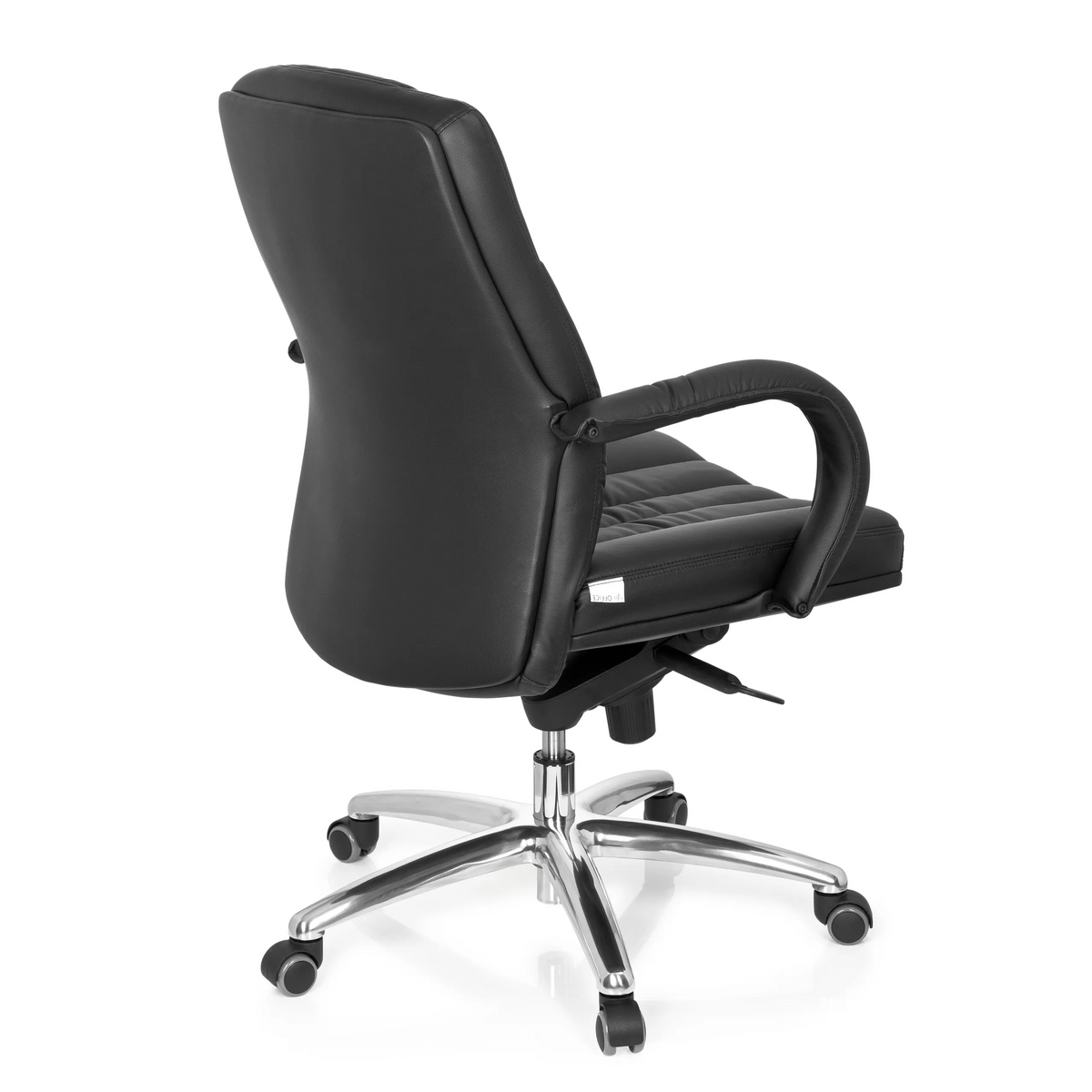 Silla giratoria XXL G 100 negra con tapicería acolchada y base de cinco ruedas de hjh OFFICE – vista de 360° (vista trasera en diagonal 120°)