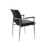 Silla de cuatro patas SOMOS V negra con tapizado de cuero sintético, acolchado capitoné y reposabrazos de hjh OFFICE – vista de 360° (vista trasera en diagonal 120°)
