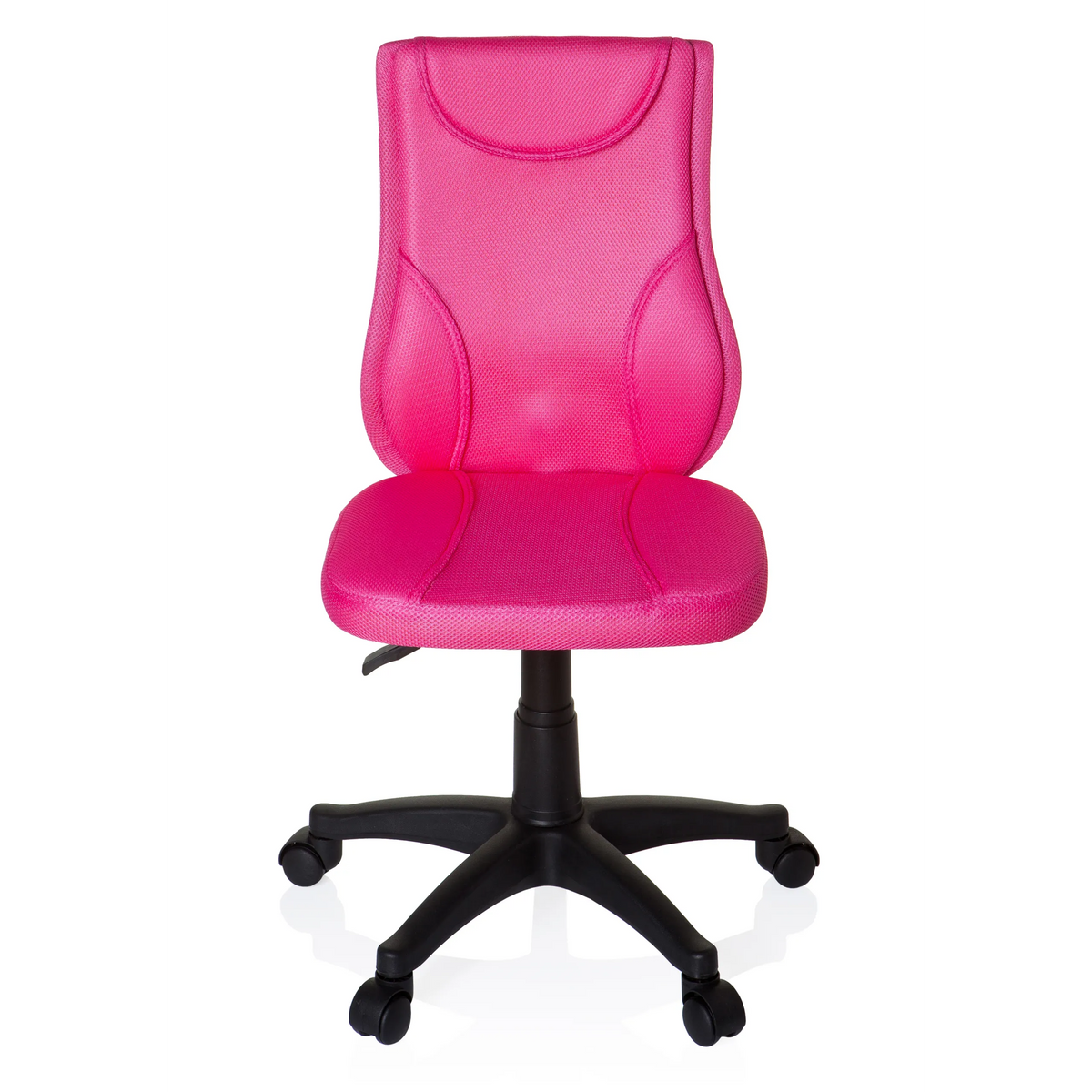 Silla giratoria para niños KIDDY BASE rosa con respaldo de malla y base negra de cinco ruedas de hjh OFFICE – vista de 360° (vista frontal 0°)