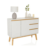 Aparador TAROLO I blanco con dos puertas, dos cajones y patas cónicas de madera de hjh LIVING