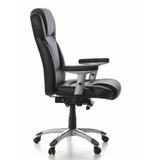 Sillón de oficina profesional EMBASSY 200 L negro con reposabrazos y base plateada de cinco ruedas de hjh OFFICE – vista de 360° (vista lateral 80°)