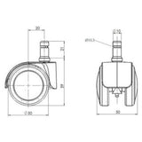 Dibujo técnico de las Ruedas para sillas 5x ROLO LUX 10mm/50mm con un diámetro de 50 mm de hjh OFFICE