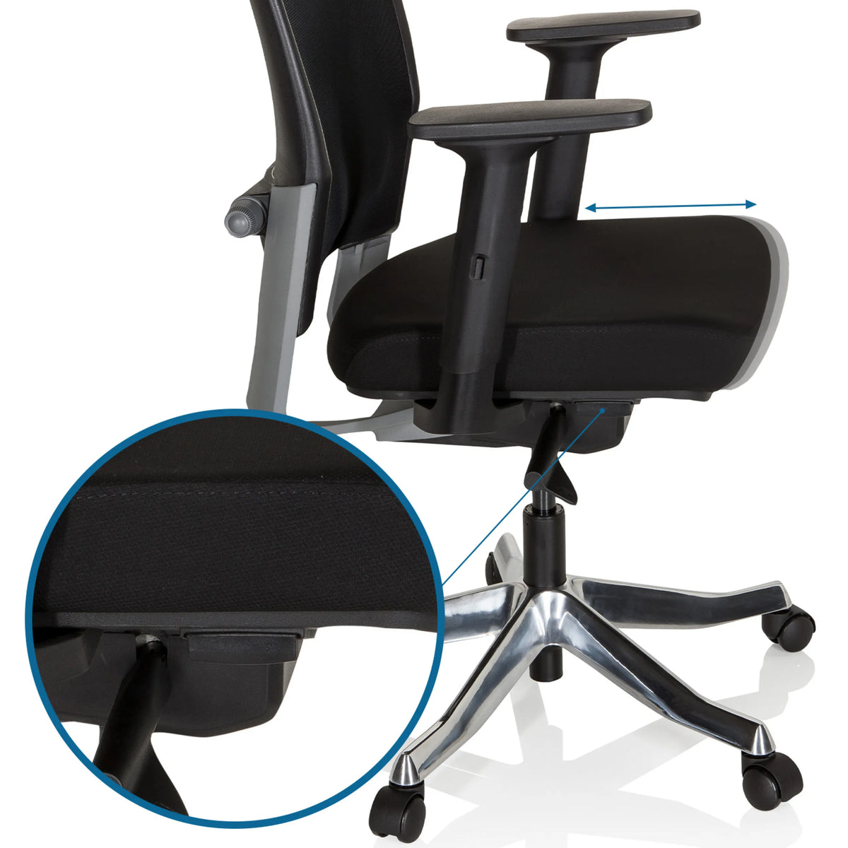 Reposabrazos ajustables y mecanismo del asiento de la silla de oficina profesional IKAST I en negro de hjh OFFICE