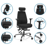 Opciones de ajuste de la Silla de oficina profesional PHOENIX PRO I con reposacabezas y reposabrazos de hjh OFFICE
