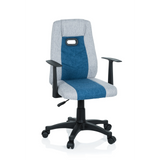 Silla giratoria para niños KIDDY EXTRA en color gris azulado con reposabrazos y base de cinco ruedas de hjh OFFICE – vista de 360° (vista frontal 20°)