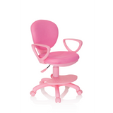 Silla giratoria para niños KID COLOUR rosa con reposabrazos y base de cinco ruedas de hjh OFFICE – vista de 360° (vista frontal en diagonal 40°)