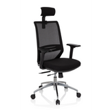 Silla de oficina profesional PROFONDO PRO negra con respaldo de malla, reposacabezas y base de cinco ruedas de hjh OFFICE – vista de 360° (vista frontal en diagonal 40°)