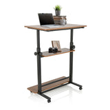 escritorio de pie WORKSTATION II en negro y nogal con dos superficies de almacenamiento y ruedas de hjh OFFICE