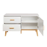 Aparador blanco TAROLO con dos cajones, un compartimento con puerta abierta y patas de madera de hjh LIVING