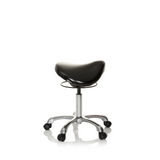 Taburete de silla de montar ORTHO SIT negro con cruceta para pies y cinco ruedas de hjh OFFICE – vista de 360° (vista lateral 80°)