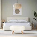 Banco blanco STORIANO con tapizado de tela y cuatro patas de madera clara de hjh LIVING