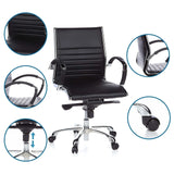 Sillón de oficina profesional PARMA 10 en negro con vistas detalladas del tapizado, reposabrazos, ruedas y pistón de gas de hjh OFFICE