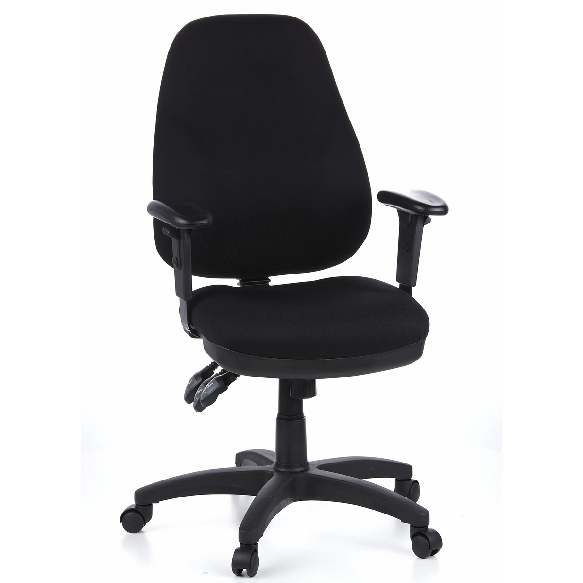 Silla de oficina profesional ZENIT PRO negra con reposabrazos y base de cinco ruedas de hjh OFFICE – vista de 360° (vista frontal 20°)