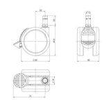 Dibujo técnico de las Ruedas para sillas 5x ROLO STOP 11mm/65mm con un diámetro de 65 mm de hjh OFFICE