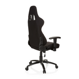 Silla gaming negra GAME FORCE con reposacabezas, reposabrazos y base de cinco ruedas de hjh OFFICE – vista de 360° (vista trasera en diagonal 120°)