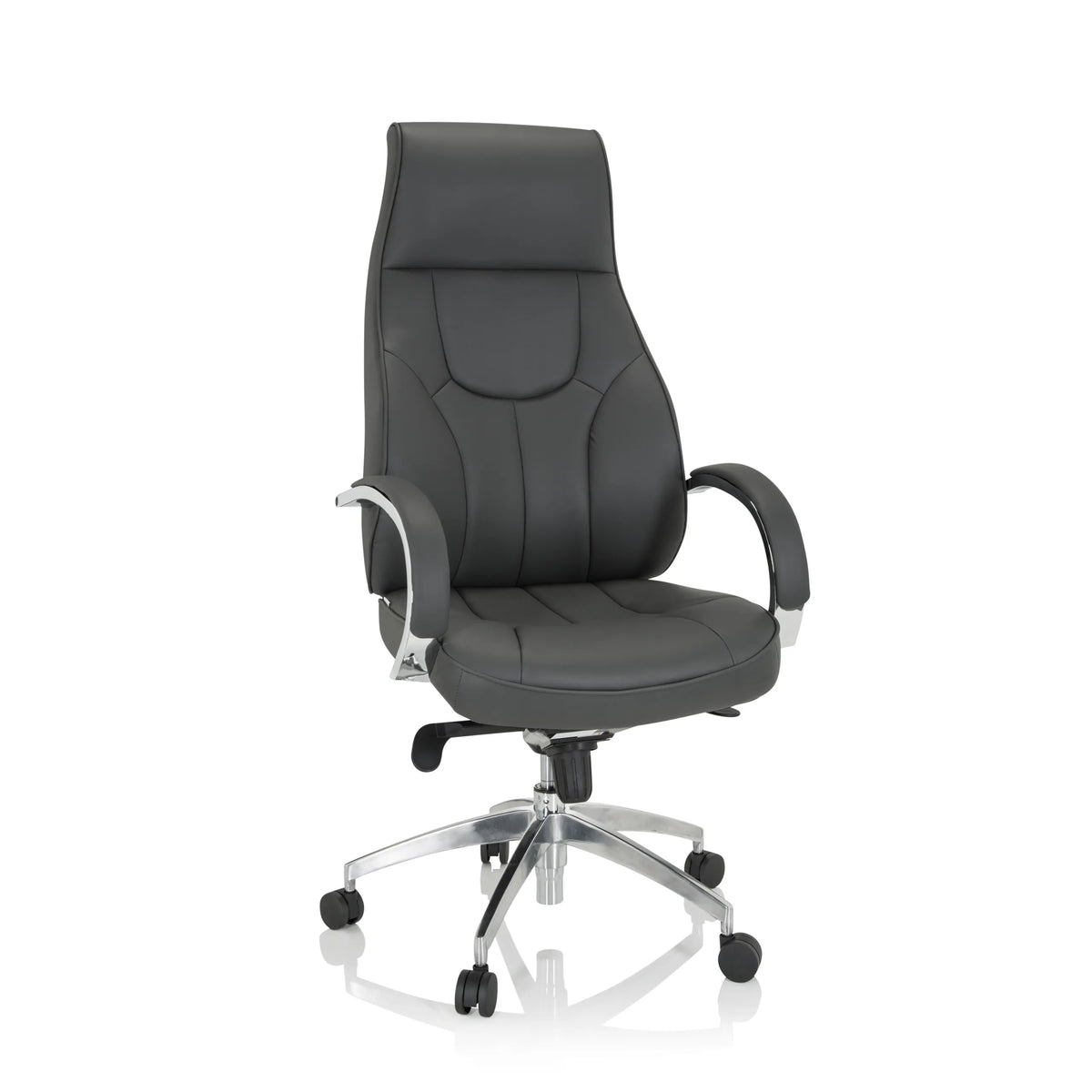 Sillón de oficina profesional ELEGANCE I gris con reposabrazos y base brillante de cinco ruedas de hjh OFFICE – vista de 360° (vista frontal 20°)