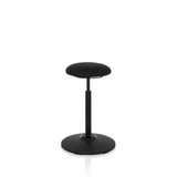 Asiento de pie BALANCE SIT negro con cojín de asiento redondo y base circular de hjh OFFICE – vista de 360° (vista frontal en diagonal 40°)