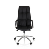 Sillón de oficina Home Office SARANTO PRO de cuero negro con base brillante de cinco ruedas de hjh OFFICE – vista de 360° (vista frontal 0°)