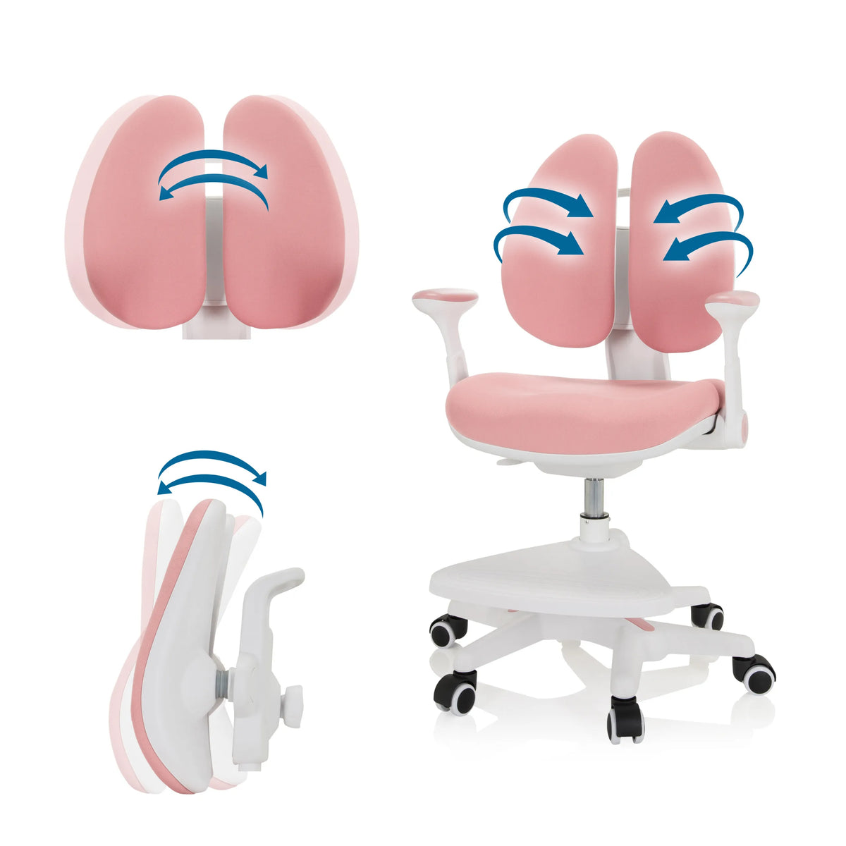 Respaldo ajustable de la silla para niños KID WING en rosa con cojines móviles de hjh OFFICE