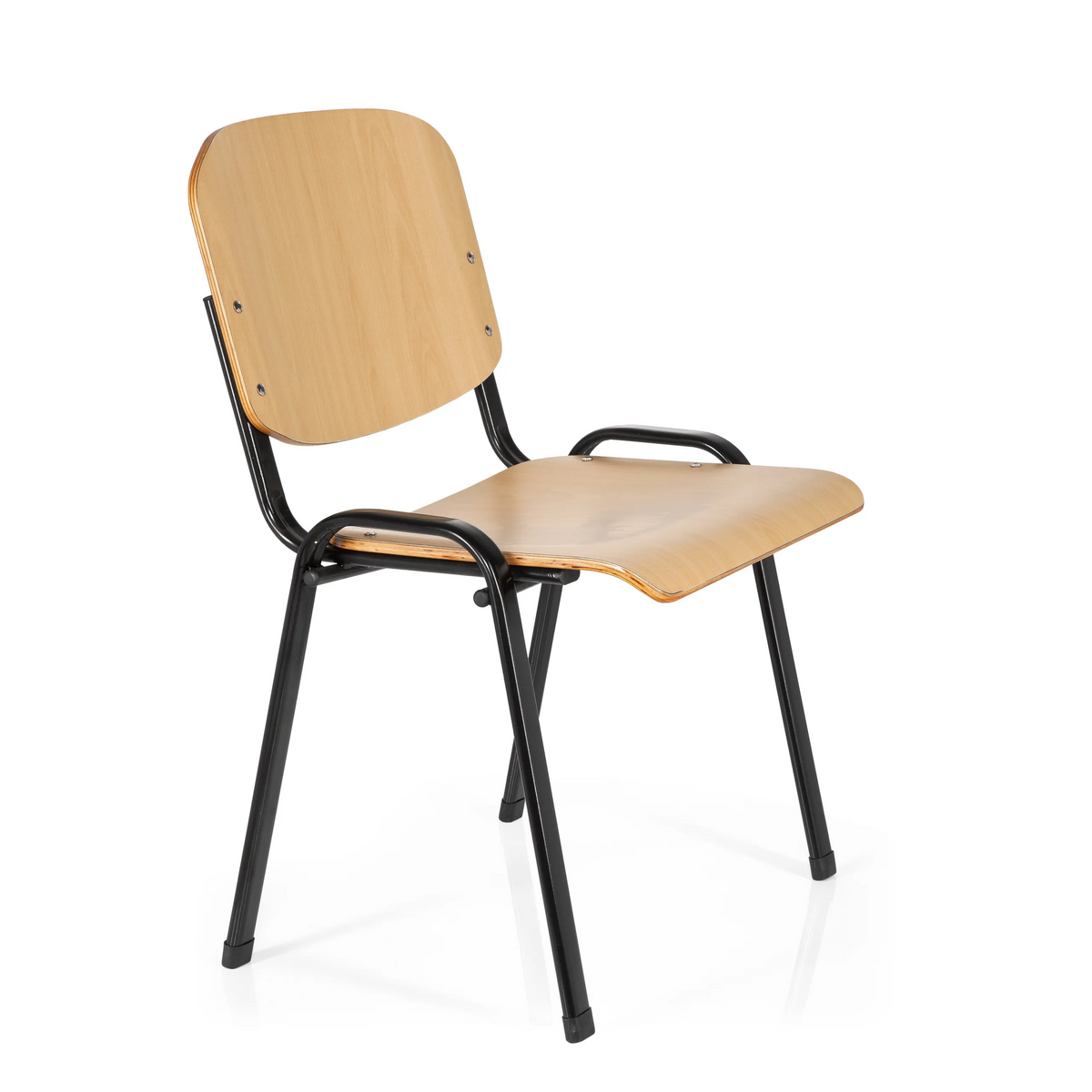 Silla de cuatro patas XT 600 SW H con asiento y respaldo de haya y estructura negra de hjh OFFICE – vista de 360° (vista frontal en diagonal 60°)