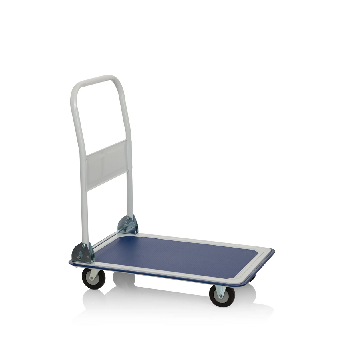 carretilla de transporte CARRY azul y blanca con asa plegable y cuatro ruedas de hjh OFFICE – vista de 360° (vista frontal 0°)