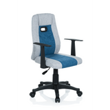 Silla giratoria para niños KIDDY EXTRA en color gris azulado con reposabrazos y base de cinco ruedas de hjh OFFICE – vista de 360° (vista frontal en diagonal 40°)
