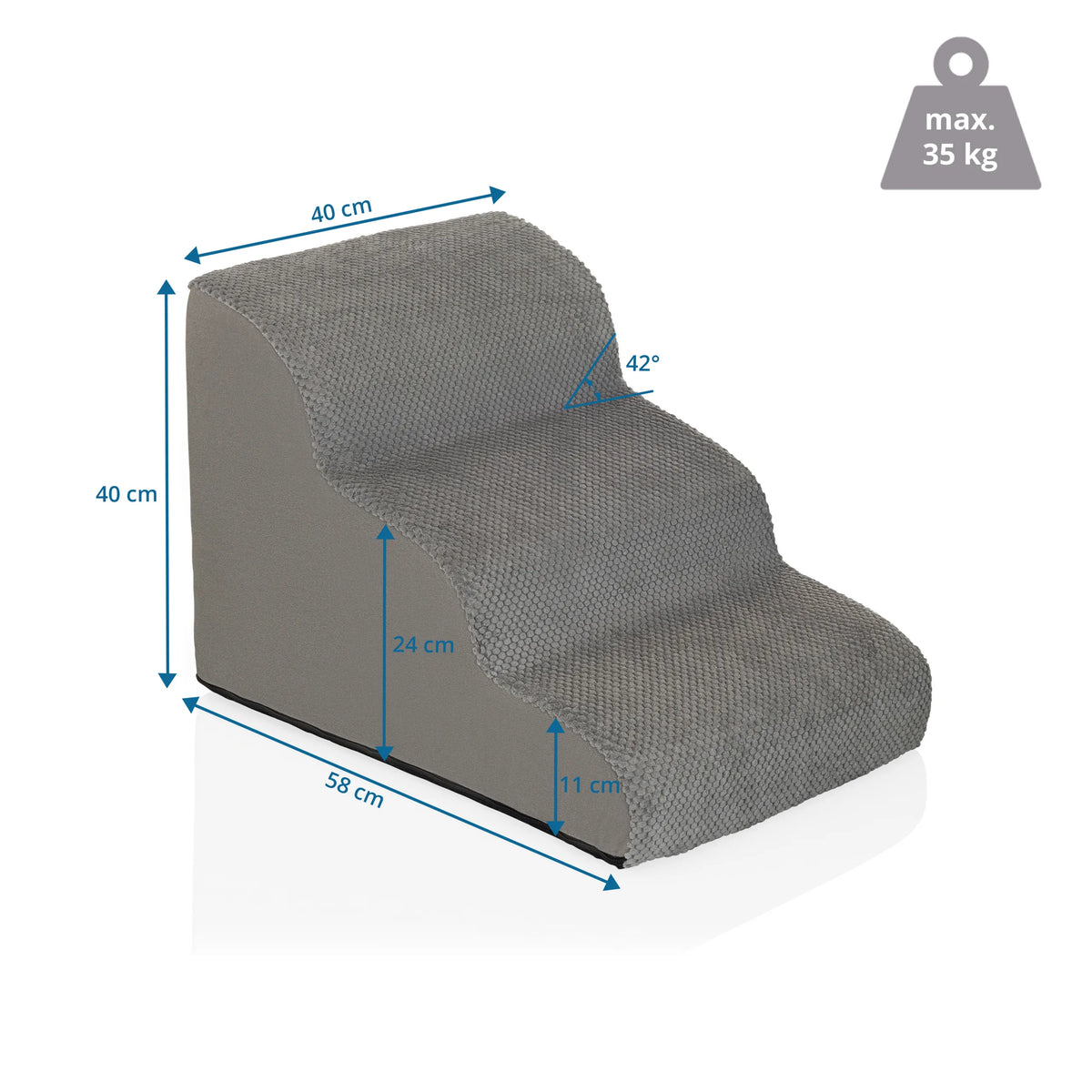 Dibujo dimensional de la Escalera para mascotas PAWY STEP 3 de 40 × 58 cm y una capacidad de carga de 35 kg de hjh LIVING