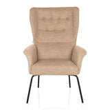 Sillón tapizada beige HAVENIO con capitoné, reposabrazos y patas de metal negras de hjh LIVING – vista de 360° (vista frontal 0°)
