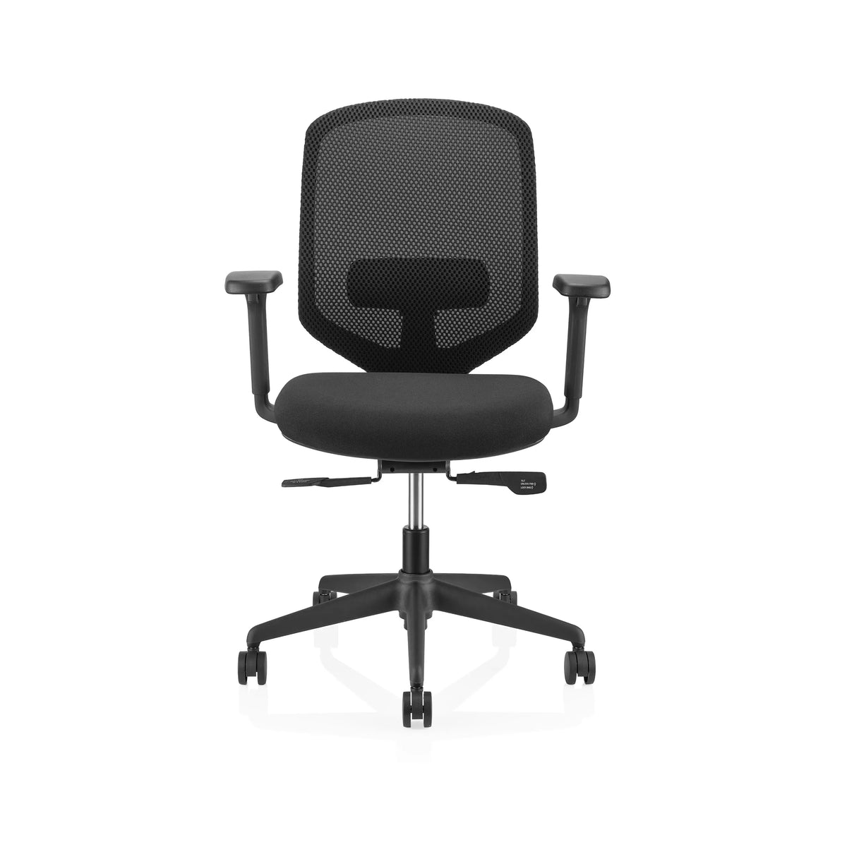 Silla de oficina profesional Delvia negra con respaldo de malla y base de cinco ruedas de hjh OFFICE – vista de 360° (vista frontal 0°)