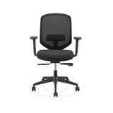 Silla de oficina profesional Delvia negra con respaldo de malla y base de cinco ruedas de hjh OFFICE – vista de 360° (vista frontal 0°)