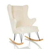 Sillón de diseño blanco MAPOON como mecedora con patines de madera y metal de hjh LIVING – vista de 360° (vista frontal en diagonal 30°)