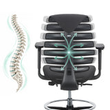 Respaldo de la silla de mostrador ERGO LINE II WORK con una representación esquemática de la columna vertebral de hjh OFFICE