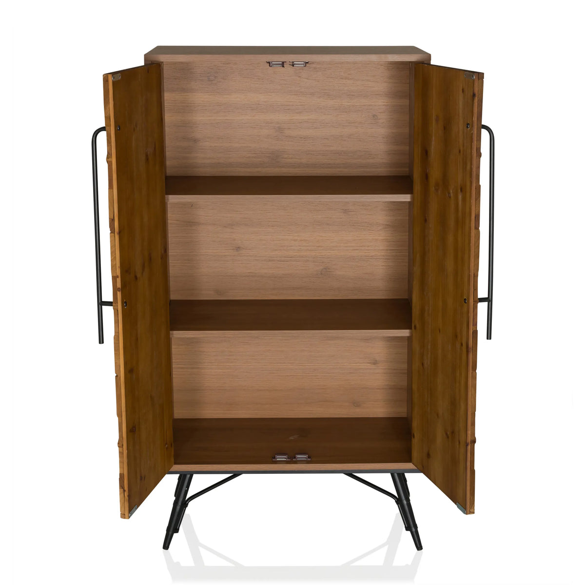 Compartimento abierto con dos estantes de la Cómoda SANTJAGO WOOD HIGH en aspecto de madera marrón oscuro de hjh LIVING