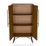 Compartimento abierto con dos estantes de la Cómoda SANTJAGO WOOD HIGH en aspecto de madera marrón oscuro de hjh LIVING