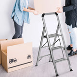 Escalera plegable SOLID V de tres peldaños de aluminio con barra de seguridad de hjh OFFICE