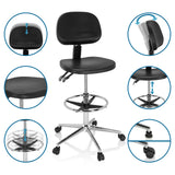 Funciones ajustables de la silla de mostrador TOP WORK 24 I en negro con reposapiés y ruedas de hjh OFFICE