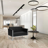 Sofá de diseño negro ARUBA STEP de dos plazas con estructura plateada de hjh OFFICE