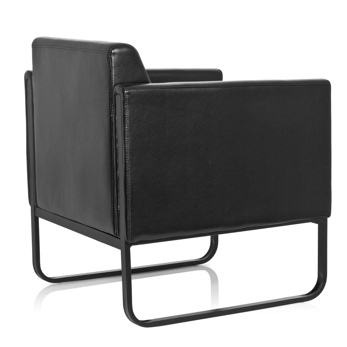 Sillón tapizado negro BALI BLACK con reposabrazos y estructura de hjh OFFICE – vista de 360° (vista trasera en diagonal 120°)