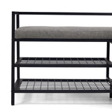 Asiento gris y dos estantes de rejilla del armario zapatero Estha Loft en negro de hjh LIVING