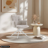 Silla de comedor Tavaro beige con base en estrella blanca sobre una alfombra redonda de hjh LIVING (imagen generada por IA)