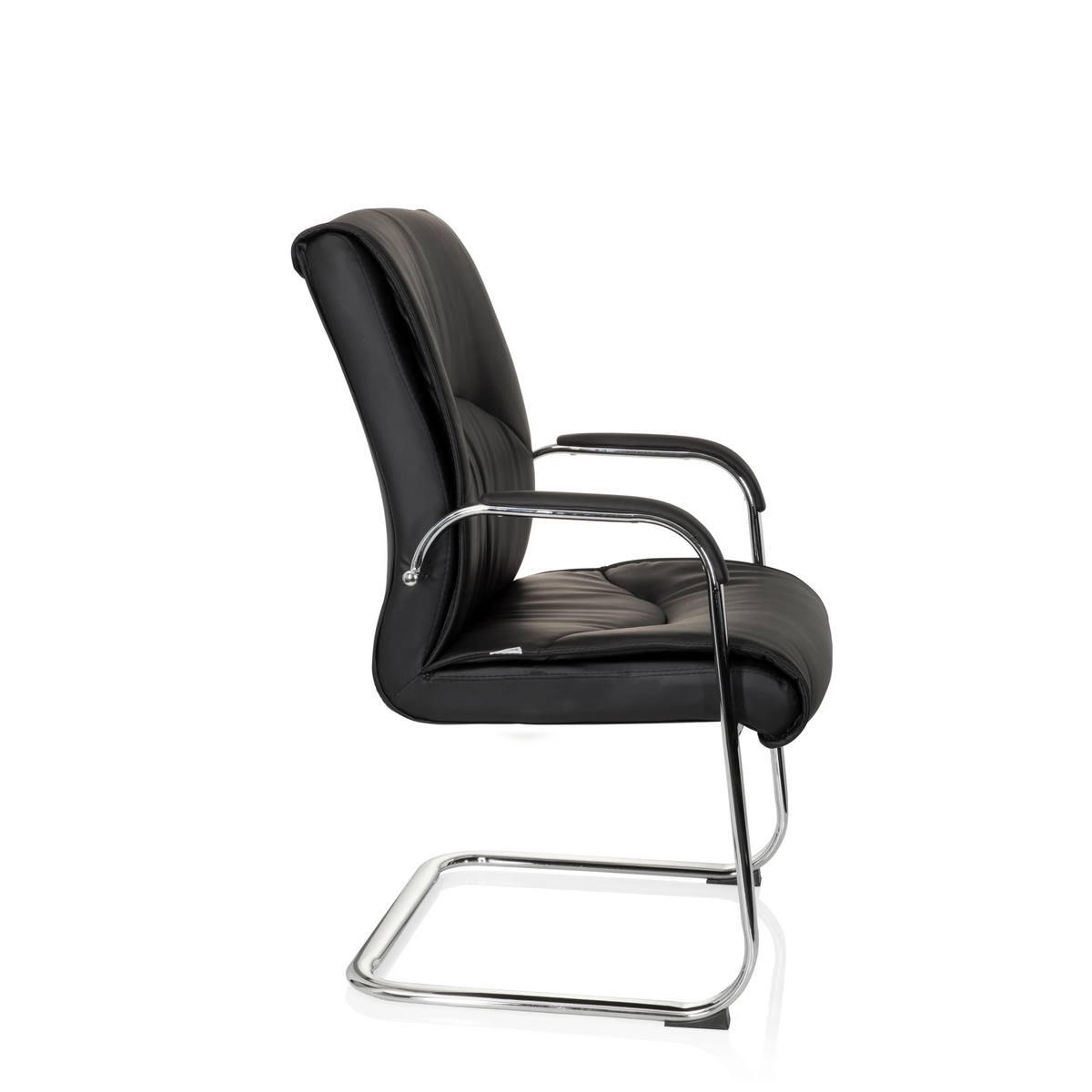 Silla de viga voladiza SOVRANO V negra con reposabrazos y estructura de patín cromada de hjh OFFICE – vista de 360° (vista lateral 80°)