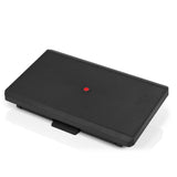 Reposapiés PIEDINO STRIPE PRO negro con superficie acanalada y botón rojo de hjh OFFICE – vista de 360° (vista frontal 0°)